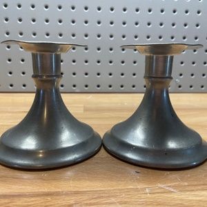 Two Short Silver Candlestick Holders